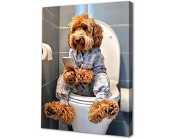 Cosensi - Grappige Dieren Kunst voor Badkamerdecoratie, Hond Op Toilet Met Telefoon - Leuke Poster Foto - 12x16 formaat