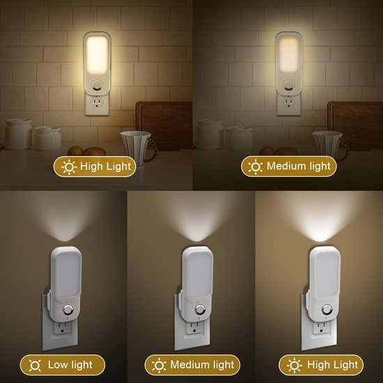 Bewegingssensor nachtlamp met zaklamp, nachtlamp met bewegingssensor van twilight to dawn in de muur, zacht warm wit, instelbare helderheid, ideaal voor in de slaapkamer, trap, gang van LOFTer — afbeelding 2