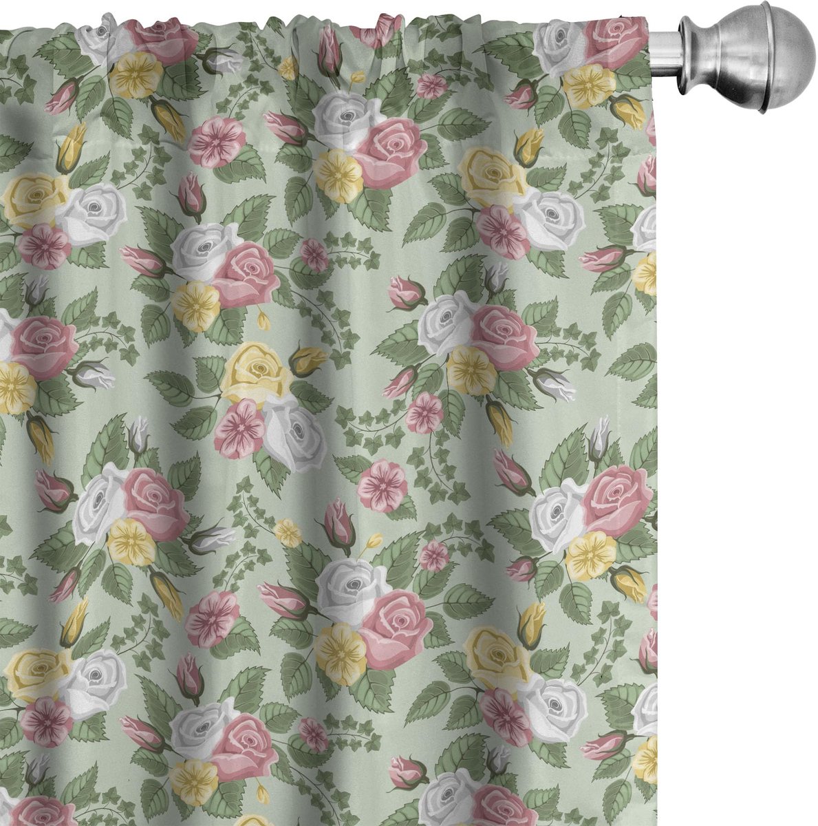 ABAKUHAUS Romantische Voorhangen – 2x75x245 cm – Microvezel – Lichtgroen Multicolor Hellgroen