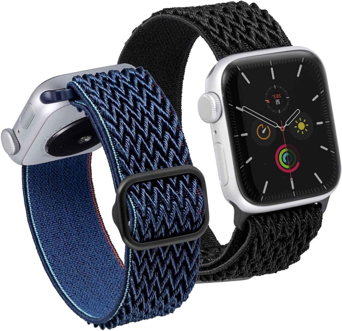 Cosensi - Nylon rekbare Solo Loop horlogeband voor Apple Watch Series - zwart - 2 stuks met verstelbare lengte