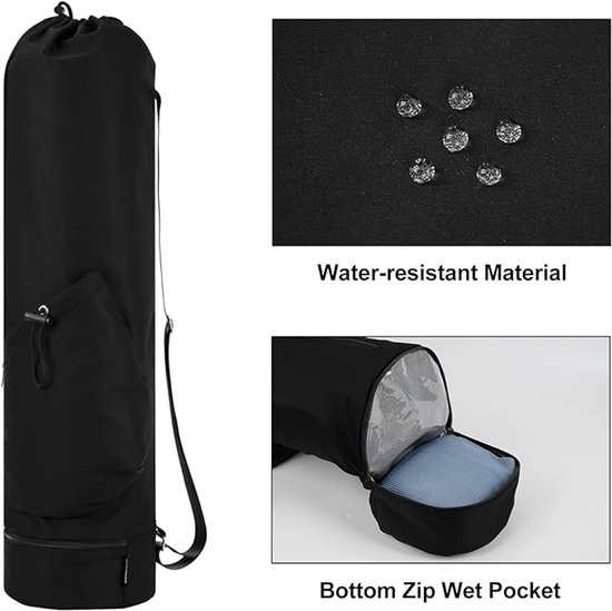 Geweo - yoga tas - Yogamattas - yogamat drager - Schoudertas - Rugzak - sporttas - Yogamat tas met rits - 75x19cm - zwart van Geweo — afbeelding 4