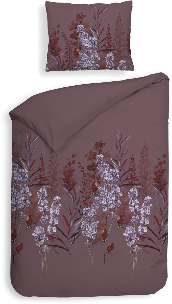 Heckettlane Dekbedovertrek Mino - Bedlinnen met Bloemen print - 140x200-220 cm - Paars - Dekbedovertrek van 100% Katoen-Flanel Purple