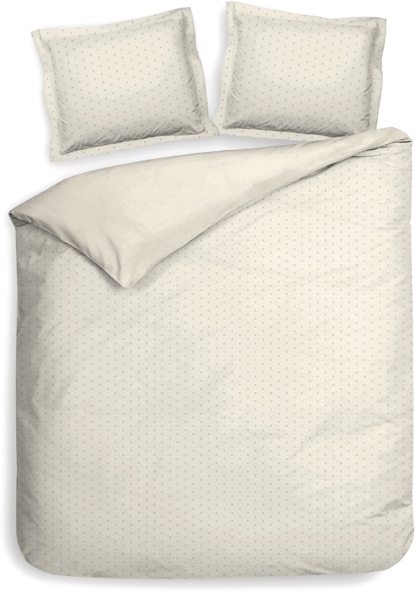 Heckettlane Dekbedovertrek Punto - Bedlinnen met Stippen - 240x200-220 cm - Lits-Jumeaux - Off-White - Dekbedovertrek van 100% Katoen-Satijn