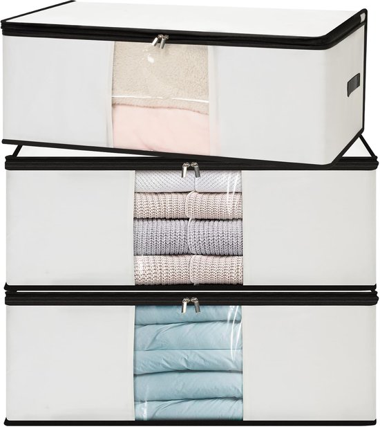 Lifewit 2-pack opbergzakken voor onder het bed met deksel, opbergdozen voor kleding Opvouwbare organizer voor onder het bed met versterkte handgreep voor kleding, dekens, schoenen, 65L, Zwart