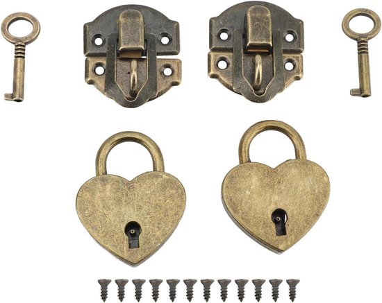 Vasemele Sluiting Voor Houten Kisten – 2 Stuks – Antiek Brons – Met Hangslot En Hoekbeschermers – Vintage Stijl