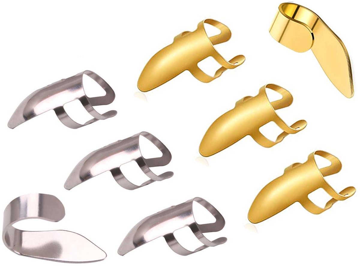 WK Metalen Gitaar vinger plectrums – Goud & Zilver – Finger Picks Set – Comfortabele Metalen Vingerdoppen voor Gitaar, Banjo, Ukulele en Mandoline