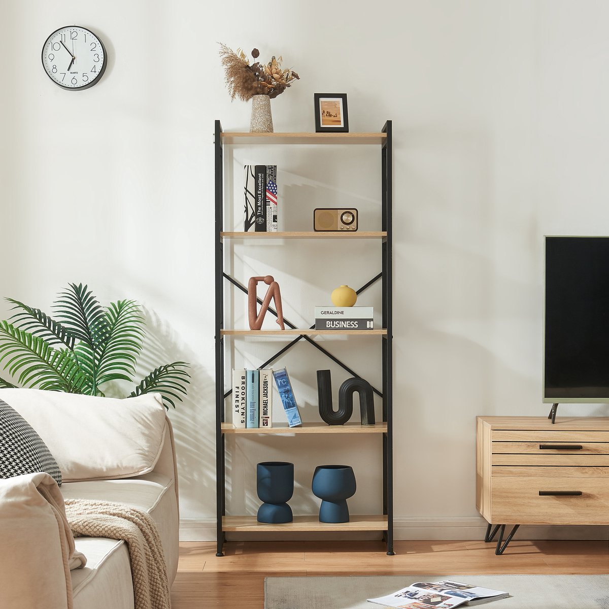 en.casa Boekenkast Skørping 160x65x30 cm eikenkleurig en zwart [en.casa]