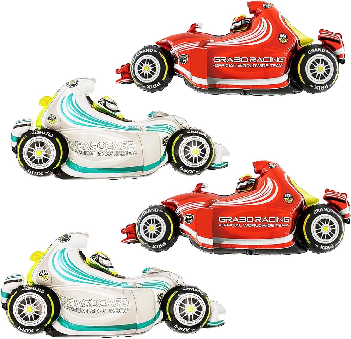 EGoods - Verjaardagsdecoratie met 4 ballonnen voor jongensfeest - Racewagen en auto speelgoed