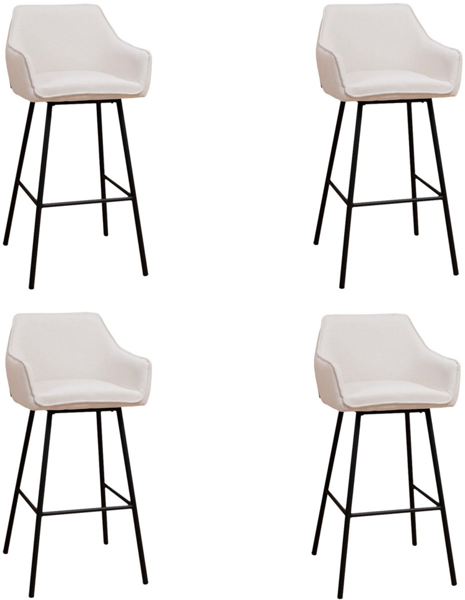 Bronx71 Scandinavische barkruk Andor gerecyclede stof off white 65-78 cm - Barkrukken set van 4 - barstoel Wit