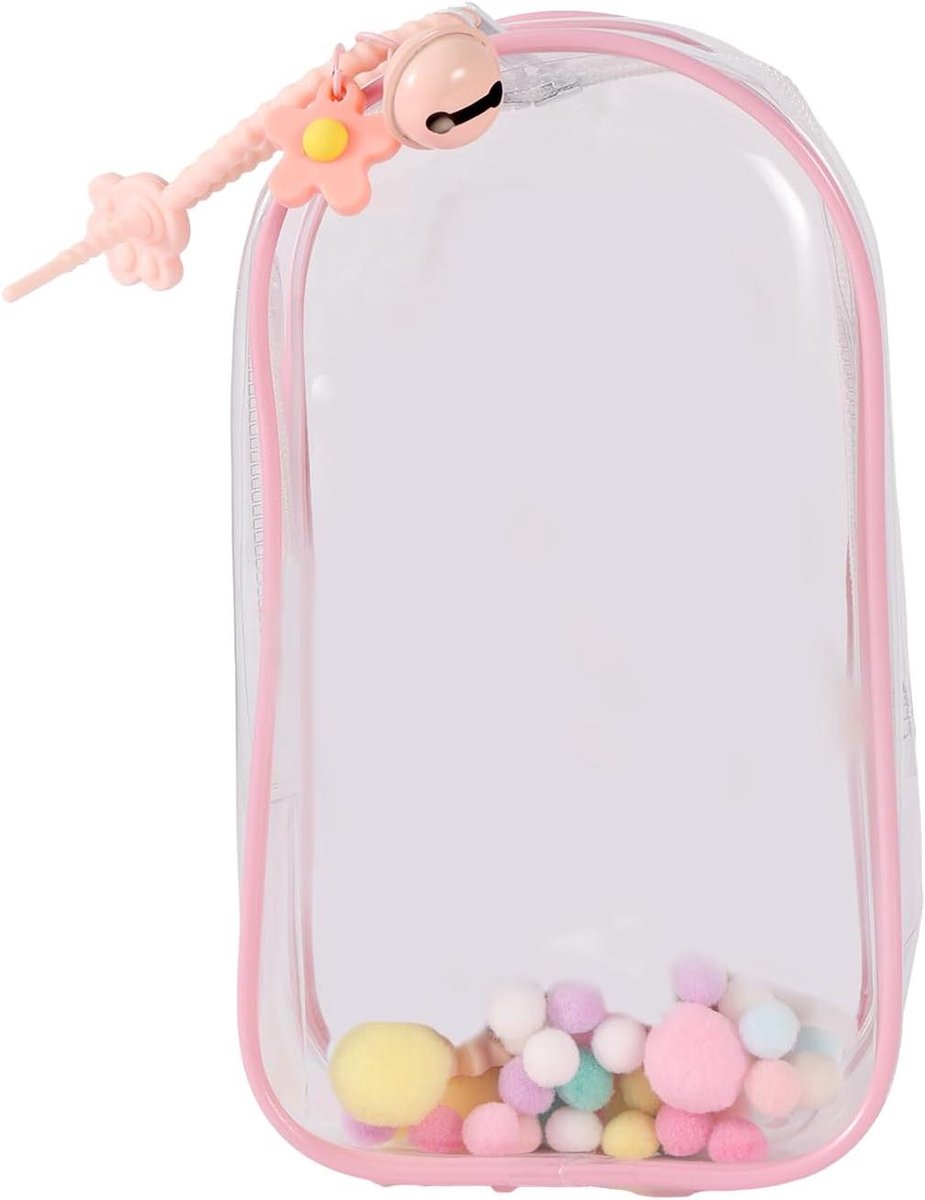 EGoods - Poppendisplaytas 19,5x10,5cm Transparant PVC Opbergzakje met Decoratieve Ballen en Koord - Waterdicht - Poppenreiscollectie