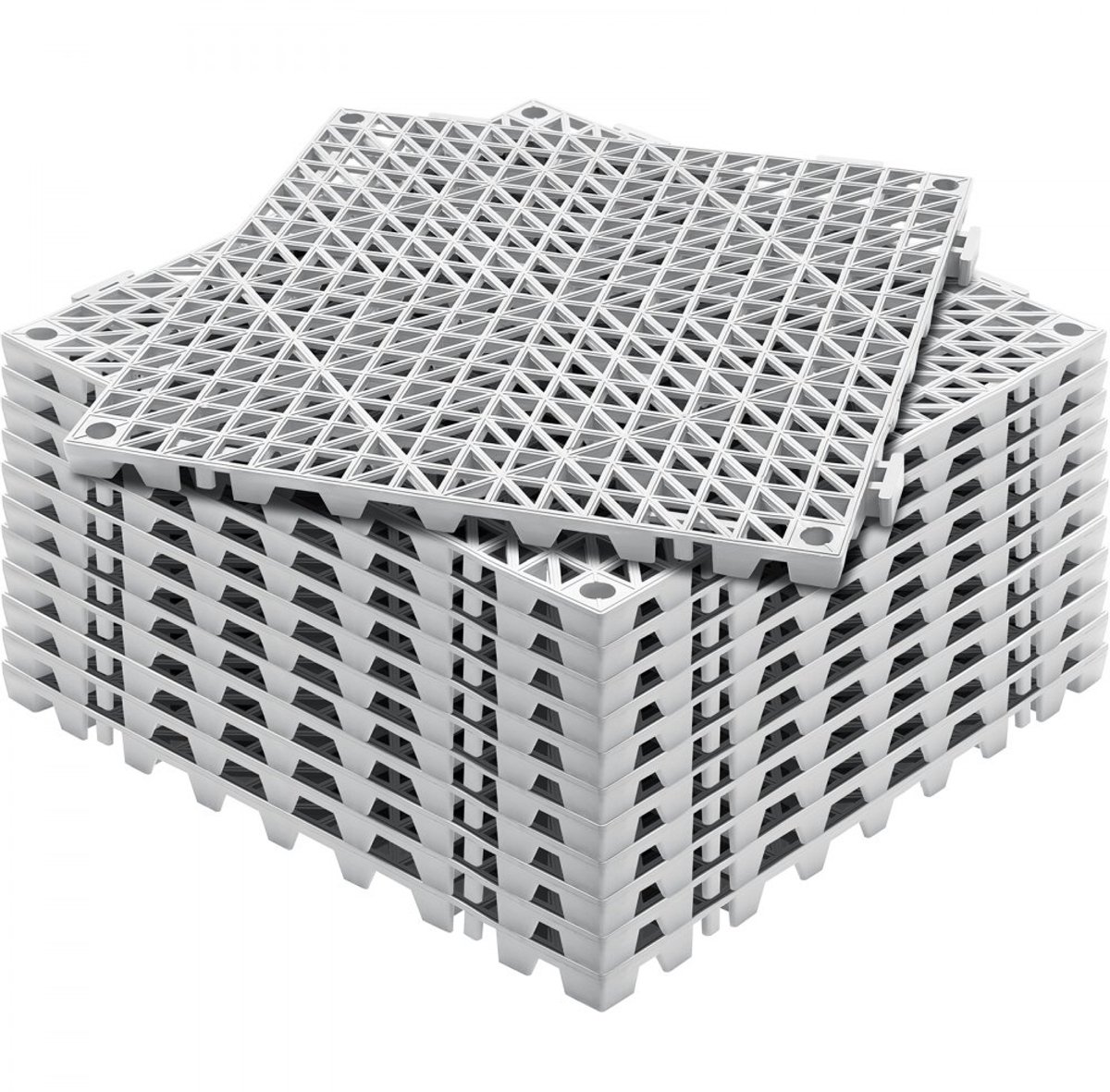 Drainagetegels Kliktegels - Set van 12 - 30 x 30 cm - Waterdoorlatend - Antislip - Voor Patio Badkamer Zwembad - PVC - Grijs
