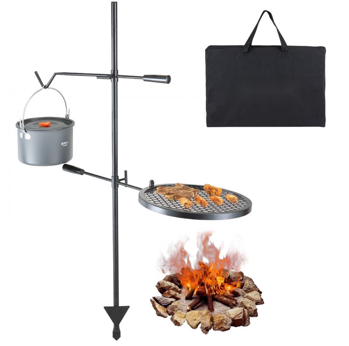 Rotisserie Houtskoolgrill - Draaispit Barbecue - Staal - 36 x 36 cm - Dubbel-laags Grillrooster - Draagvermogen 6 kg - Vrijstaand - Draaibaar