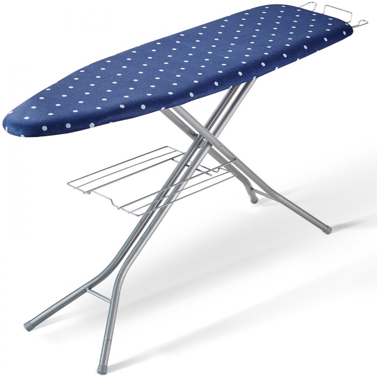 Strijkplank - Stoomstrijkplank met Strijkijzerhouder - Strijkoppervlak 140 x 37 cm - Hoogtebereik 64–97 cm, 10 standen - Opvouwbaar - Draagvermogen 30 kg - Blauw