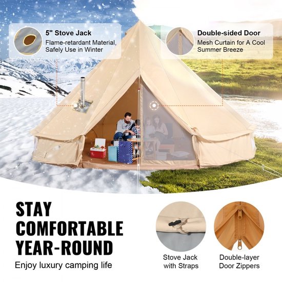 Belltent/Yurttent - Kampeertent - 12 Personen - 7 x 3,5 m - TC-katoen - PVC grondzeil - Familietent/Groepstent - Stalen palen — afbeelding 5