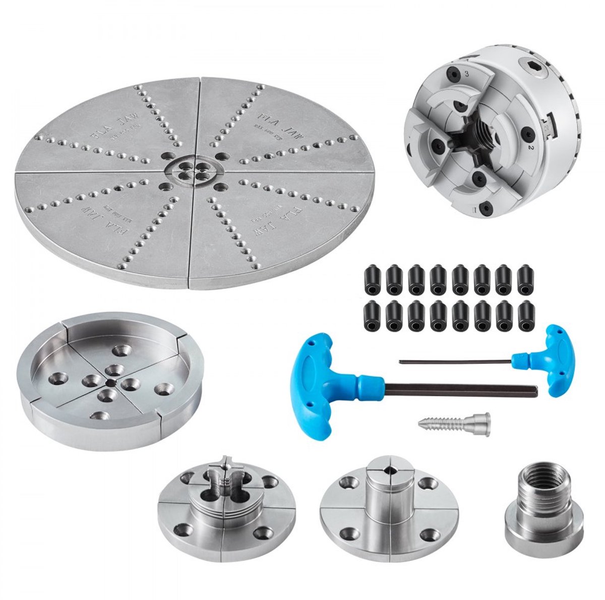 Draaibank Klauwplaat / Draaibankklauw - KP965 - Diameter 96 mm - Klembereik 32-70 mm - Aansluiting M33 x 3,5 - Met 5 beksets - C45 Staal - Voor Houtdraaibank