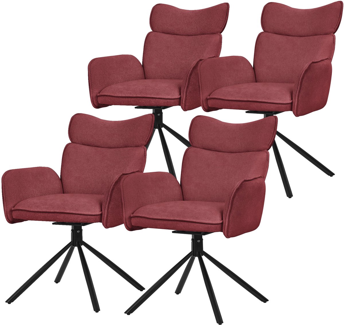 Eetkamerstoel set van 4 draaibaar rood met rugleuning en armleuning tot 120 kg ML design