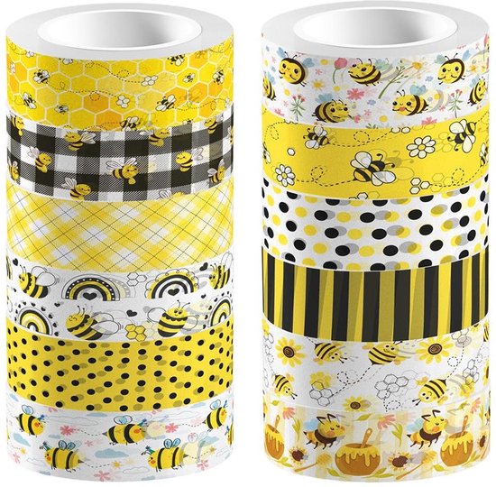 Foto: Egoods masking tapes honing bloem honingraat geel decoratieve gift wrapping tapes voor scrapbooking diy ambachten journal notebook planner envelop party favor supplies met 12 rollen 