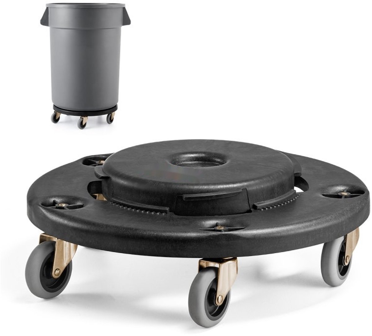 Afvalbakwagen - Rolonderstel voor afvalcontainers - Geschikt voor 75,7–208 L - Vier vergrendelbare zwenkwielen - Draagvermogen 227 kg - Formaat 45,5 x 15,5 cm - Zware kwaliteit
