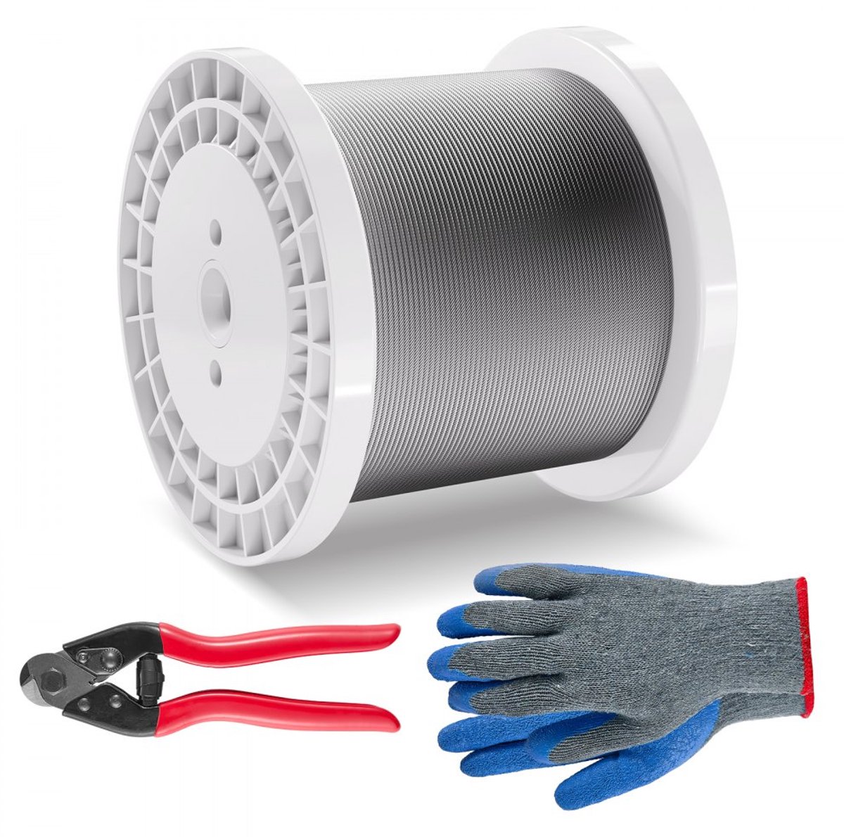 Staalkabelset - RVS 316 Staalkabel 7x7 - Diameter 3,18 mm - Lengte 305 m - Breeksterkte 7,1 kN - Inclusief Kniptang - Voor Leuningen, Trappen en Hekwerk - Corrosiebestendig