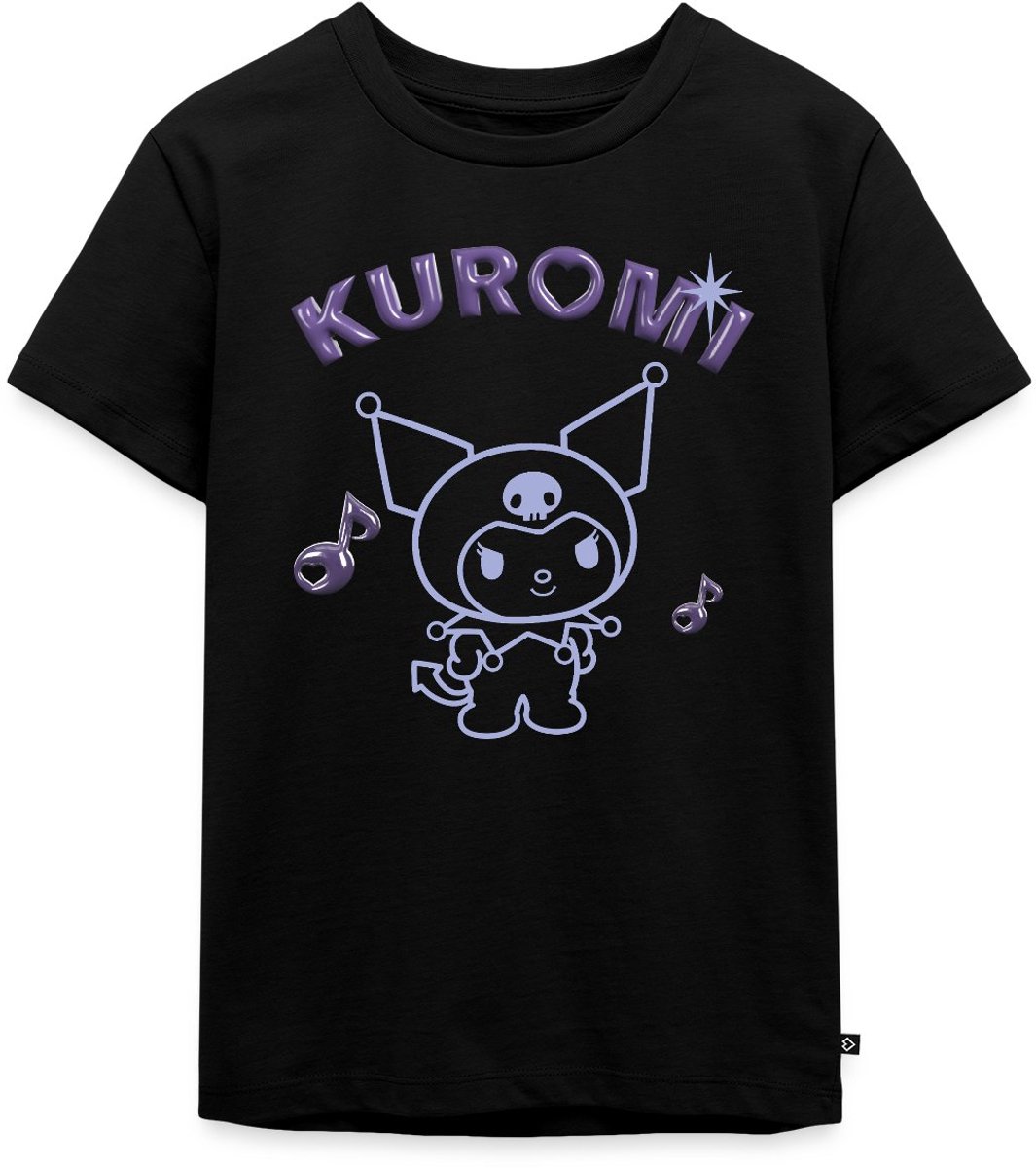 Kuromi Omtrekontwerp Met Paarse Chrome Letters Premium T Shirt Kinderen