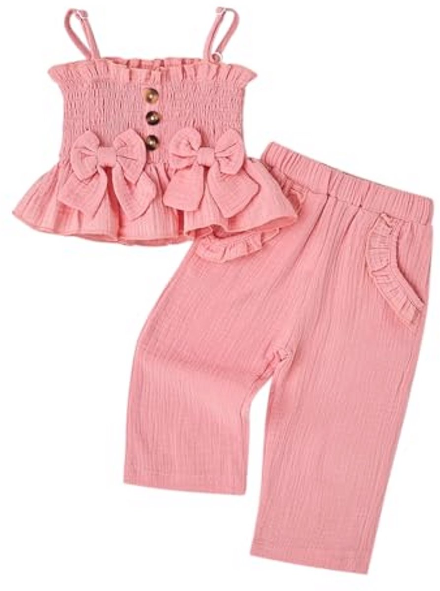 Peuter Baby Meisje Zomer Outfit Set met Ruche en Strik