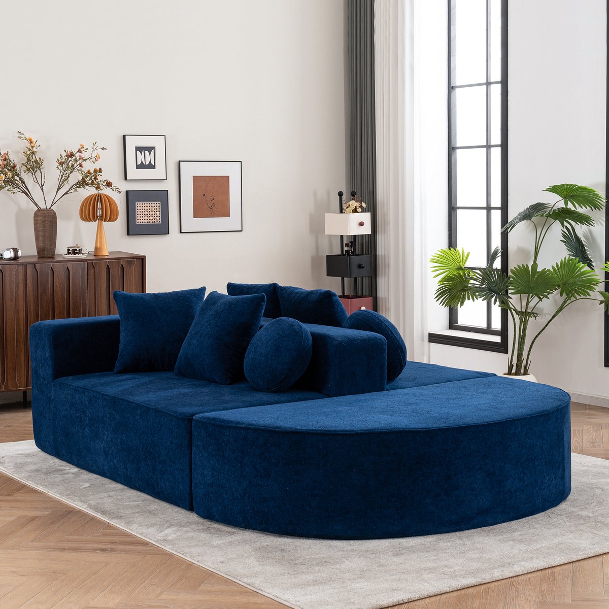 Volledig samendrukbare bottenloze bank, Woonkamer / Slaapkamer gesegmenteerde wolkensofa, moderne modulaire bank, montagevrij, comfortabele, huidvriendelijke chenille stof- blauw