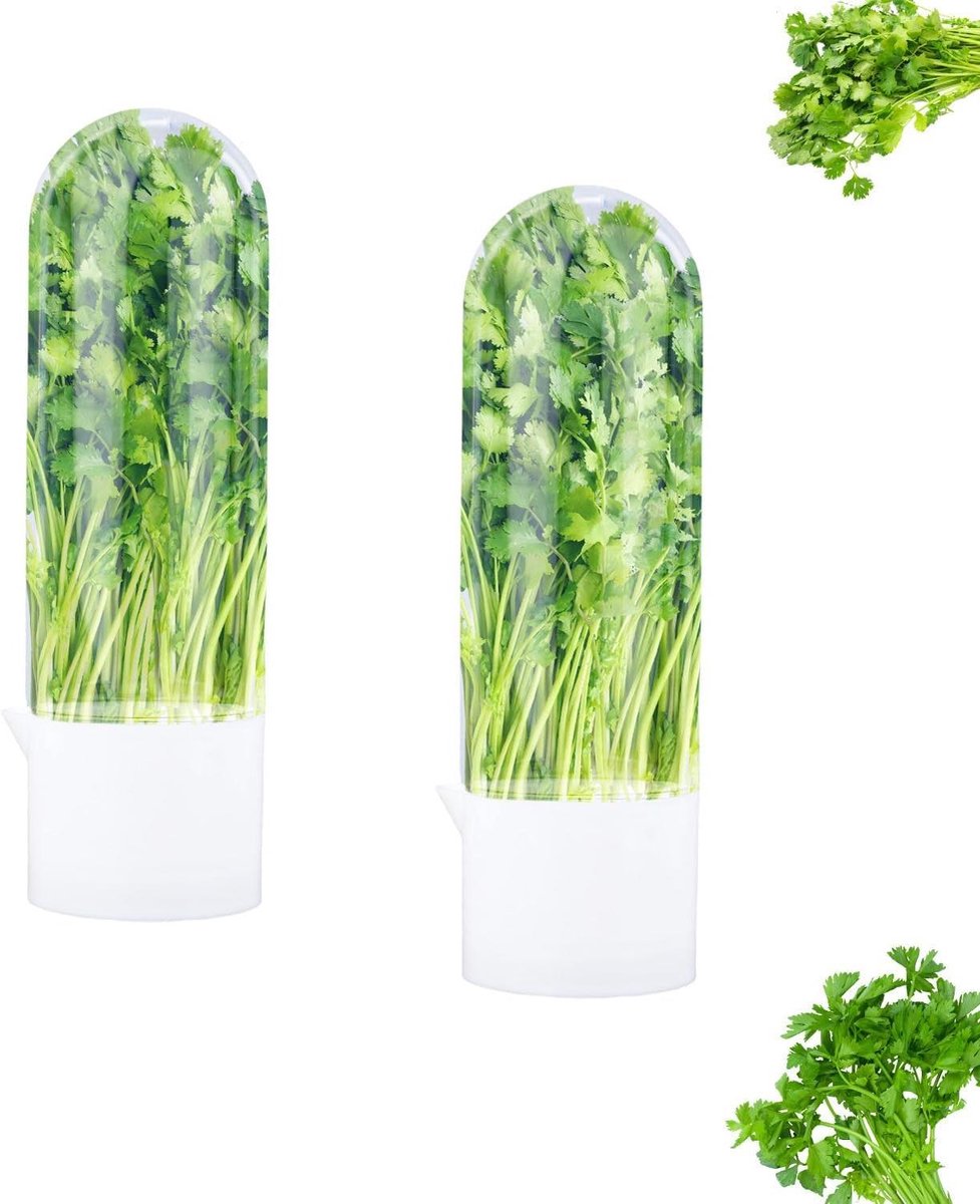 EGoods - Kruidenbewaardozen voor Koelkast, Verse Kruiden Bewaren, BPA-Vrij, Koriander, Basilicum, Peterselie, Munt, Asperges, Bladgroenten, 2 Stuks