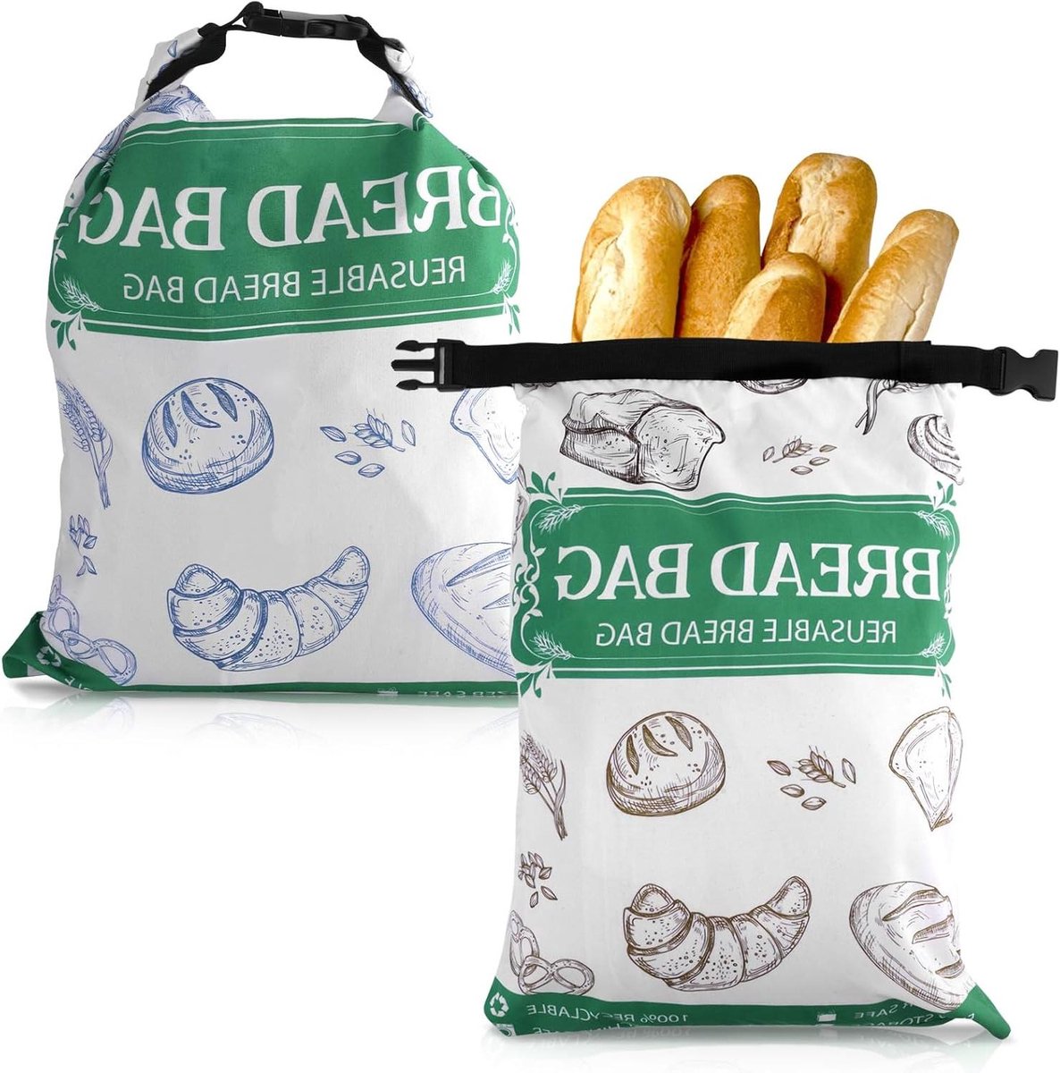 EGoods - Set van 2 Herbruikbare Broodzakken voor Zelfgebakken Brood - Ideaal voor Zuurdesem, Bagels en Toast - 44x29,5cm - Met Rits - Wasbaar