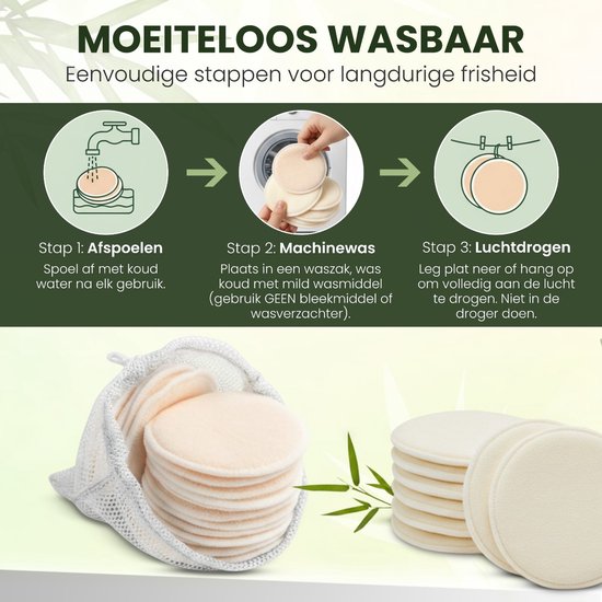 Heevli® Wasbare Zoogcompressen - BabyCare - 14 Stuks - Milieuvriendelijk - Herbruikbaar - Natuurlijk - Wasbaar - Inclusief Opbergzakje van Heevli — afbeelding 3