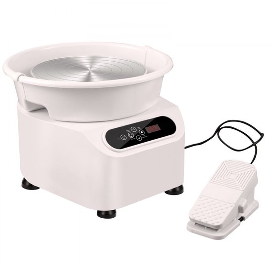 Pottenbakkersschijf - Elektrische Kleidraaischijf - 28 cm Schijf - 450 W Motor - Pedaalbediening - Directe Aandrijving - Voor Keramiek - Vormgereedschap Inbegrepen - Wit — afbeelding 2