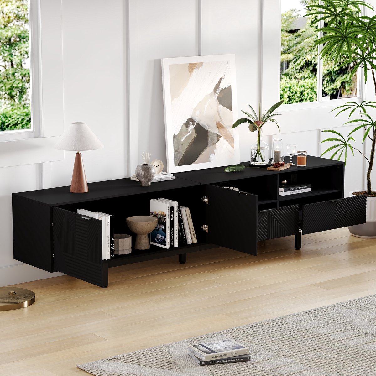 STILVORA TV-meubel met 2 Deuren en 2 Lades - Modern TV-meubel voor Woonkamer - 200x40x51 c