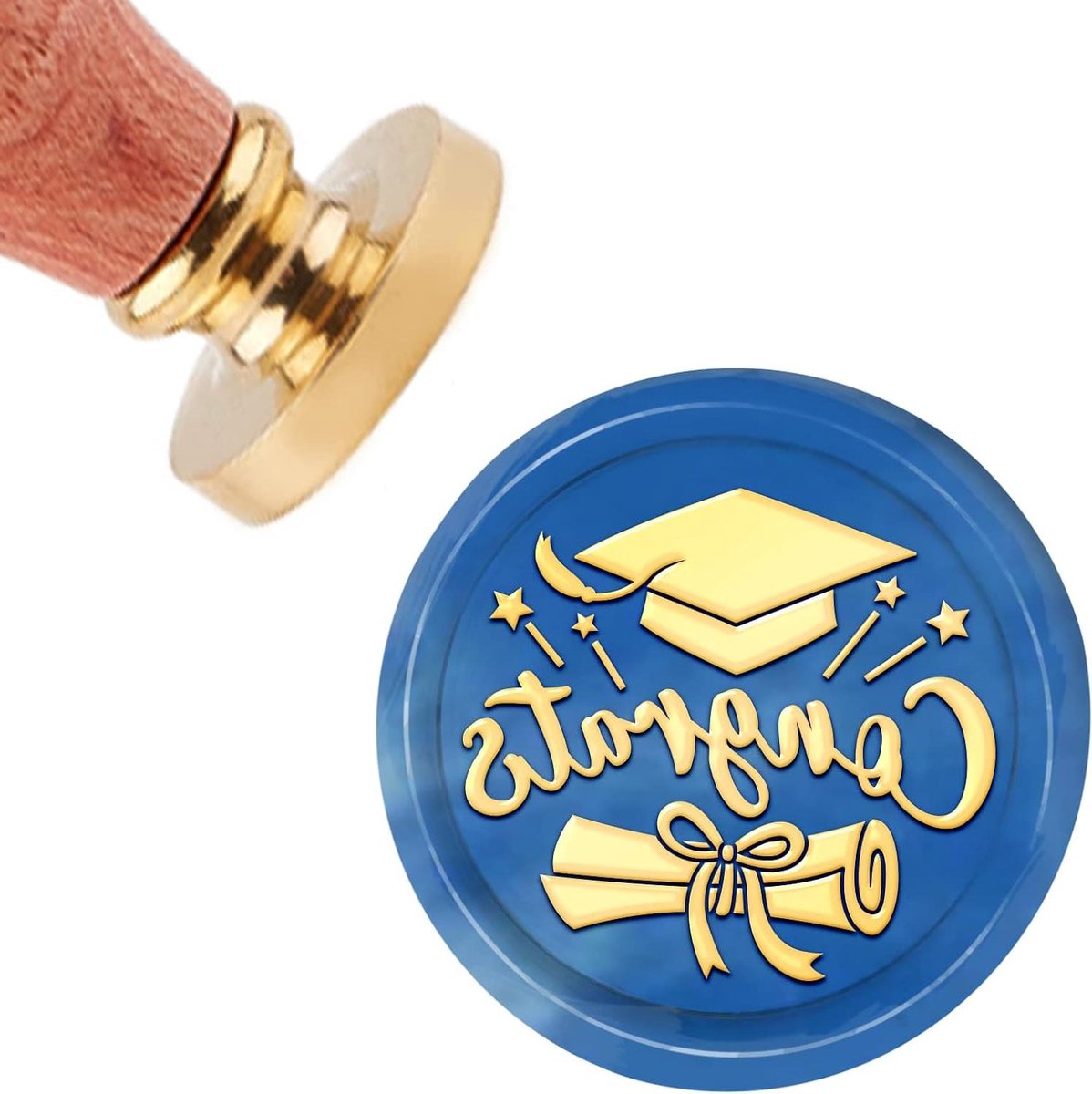CSGoods - Wax seal stempel met vintage design voor uitnodigingen en kaarten, 30mm afdichting stempel met messing hoofd en houten handvat