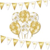 LUQ – Wit-Goud Glam Pakket 90 Jaar – Luxe Slinger & Ballonnen Set – Verjaardag Feest Versiering – Birthday Decor