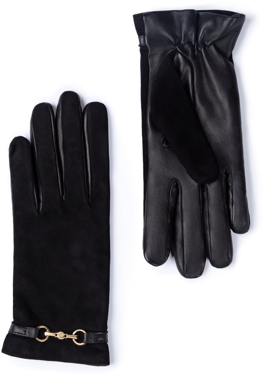 Isabel Bernard Honoré Marcelia black goatskin suéde leather gloves .5 - Zwart