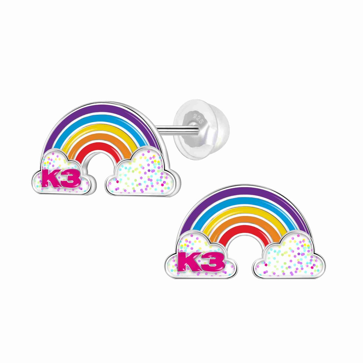 K3 - zilveren oorstekers - K3 collectie - regenboog