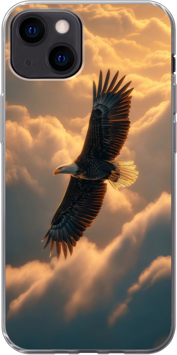 Telefoonhoesje Geschikt voor iPhone 13 hoesje - Adelaar - Wolken - Zon - Siliconen Telefoonhoesje Telefoonhoesje
