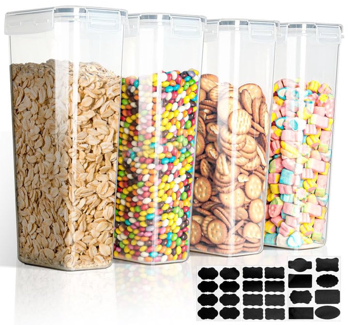 Unyqoos® Luchtdichte opbergdozen set van 4 voor voedsel met handige etiketten