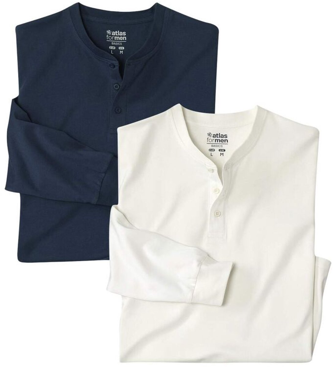 ATLAS FOR MEN - Set van 2 longsleeves met Henley kraag outdoor - Heren - Verkrijgbaar in grote maten - XXL