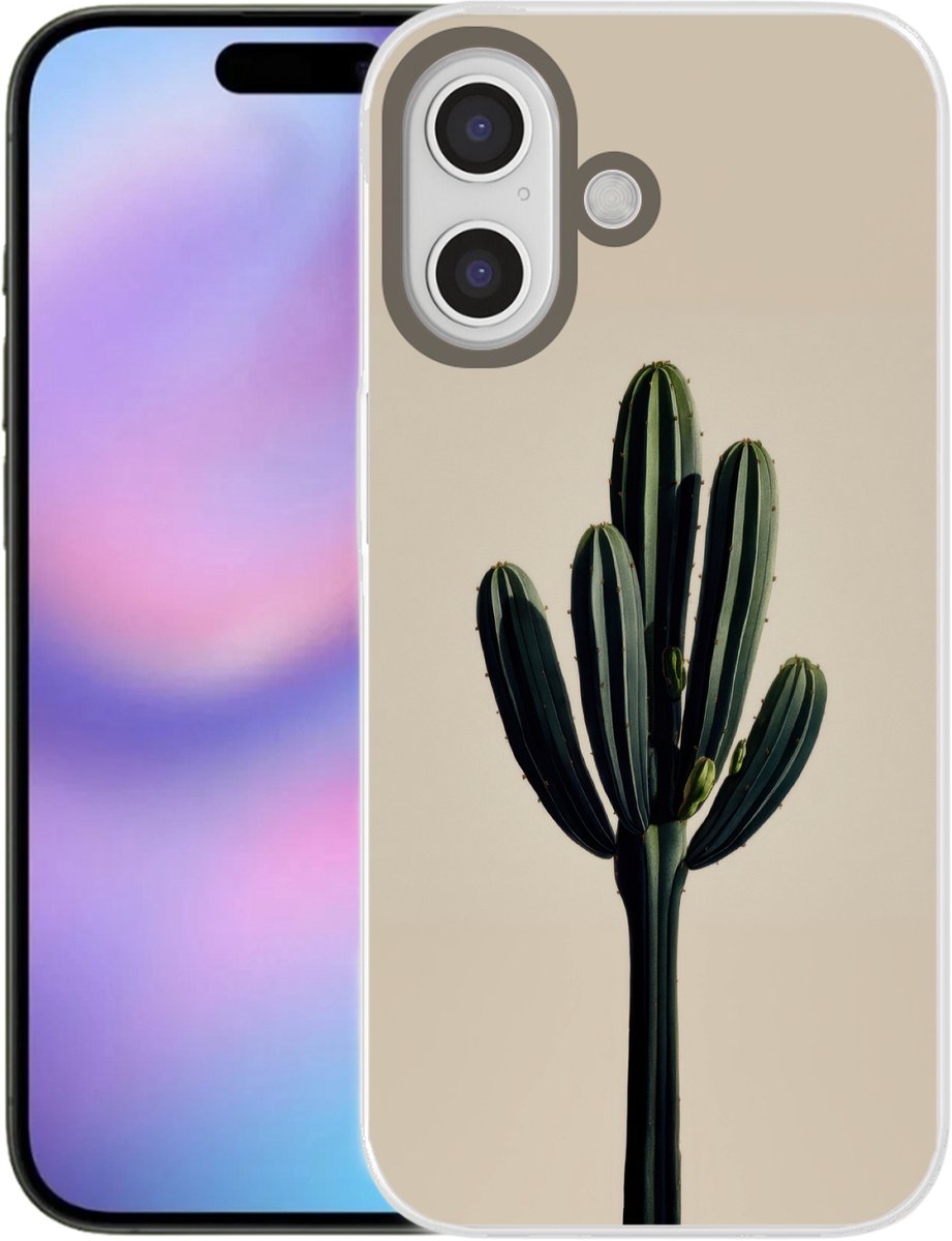 Telefoonhoesje Geschikt voor iPhone 17 hoesje - Cactus - Subtiel - Groen - Siliconen Telefoonhoesje Telefoonhoesje