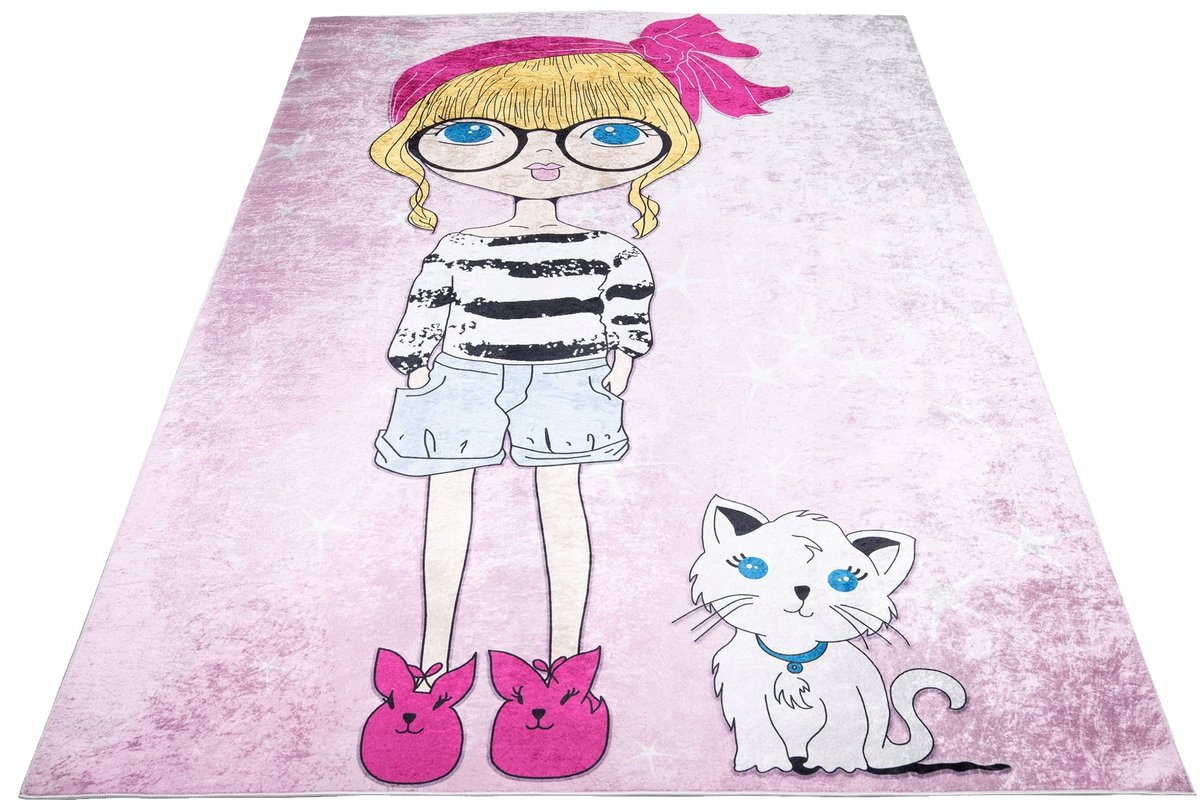 Kleed Meisjes 140x200cm - Kleurrijk Katten Design, Wasbaar