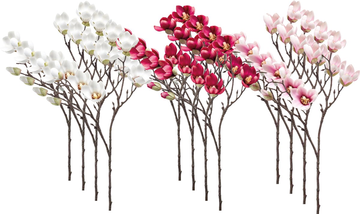 Emerald Kunstbloem Magnolia mini 65cm - Set van 12 - Kunstplant voor binnen Créme, Donkerroze & Lichtroze - Set van 12