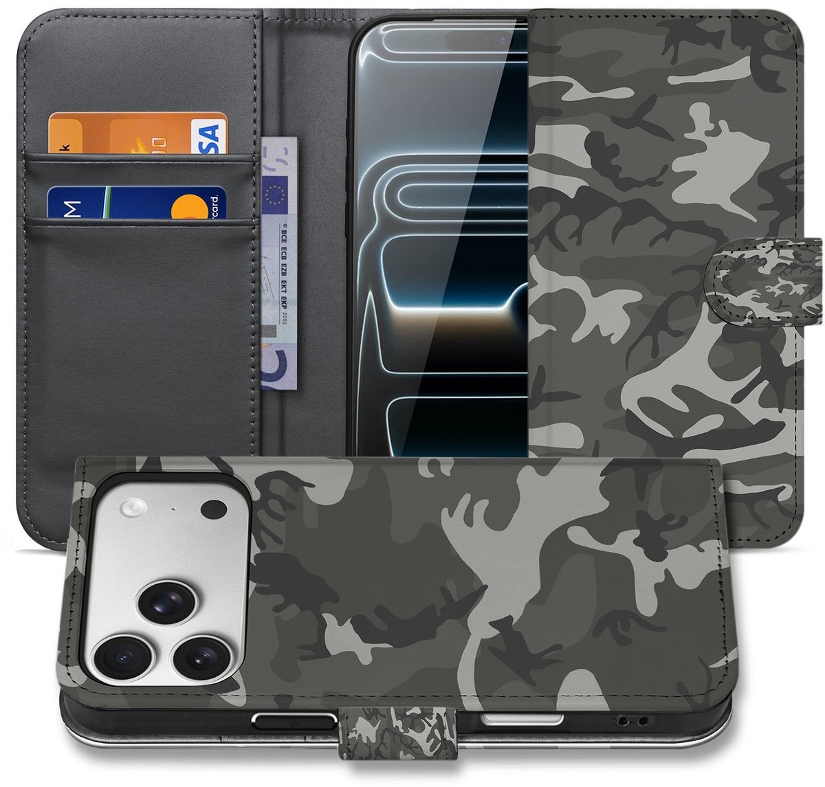 Apple iPhone 17 Pro Max Portemonnee Hoesje Army Light Camouflage TPU