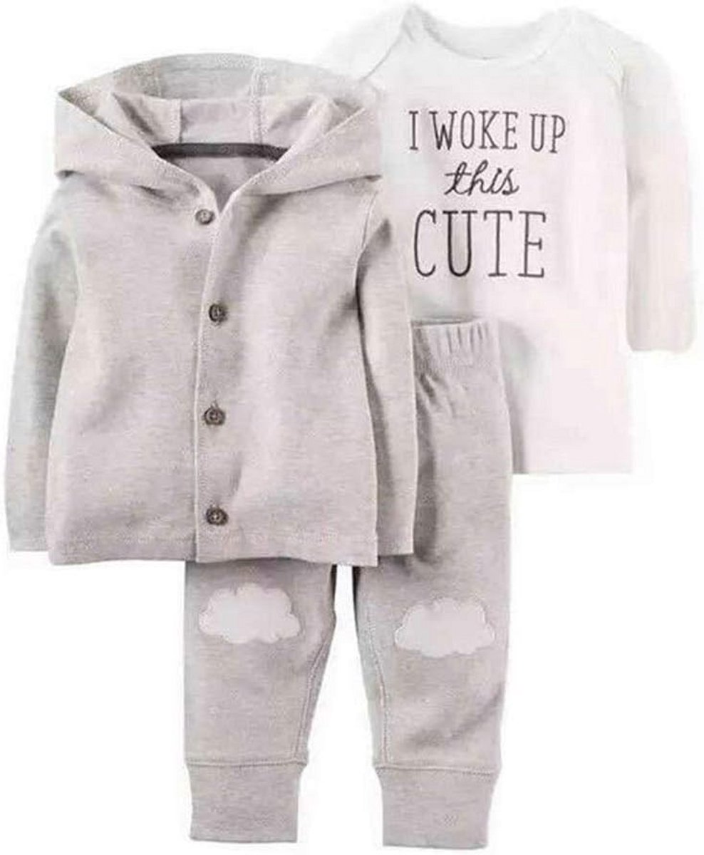 Babykleding Set 3-Delig: Hoodie, Romper en Broek voor Jongens en Meisjes (0-24 Maanden)