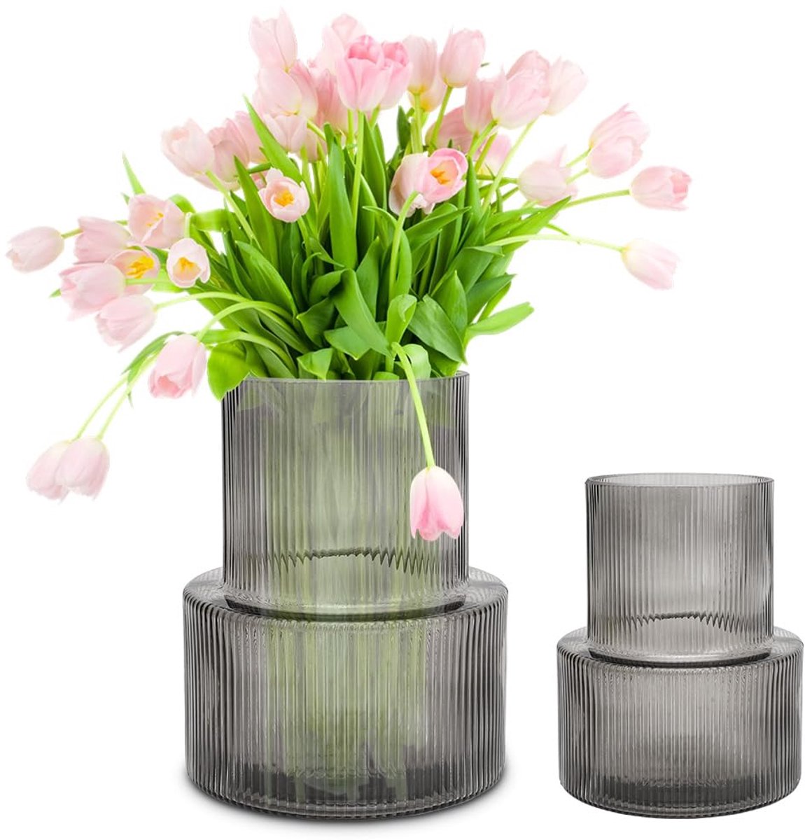 IMPERATORIS® Glazen Vazen / Glazen Flessen – Mini Decoratieve Vaas Flesjes – Helder Glas – Inclusief Strik – 15 x 12 x 18 cm – Zwart
