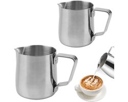 Set van 2 roestvrijstalen melkkannen voor latte art en melkschuim