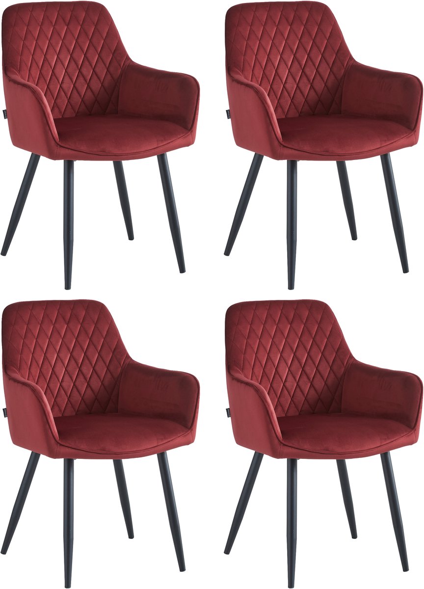 Colenis® - Beverly Eetkamerstoel - Set Van 4 - Bordeaux - Fluweel - Velvet - Met armleuning