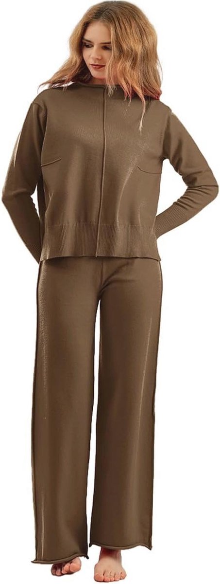2-delige Dames Outfits - Gebreide Trui en Wijde Pijpen Broek Sweatsuit Loungewear