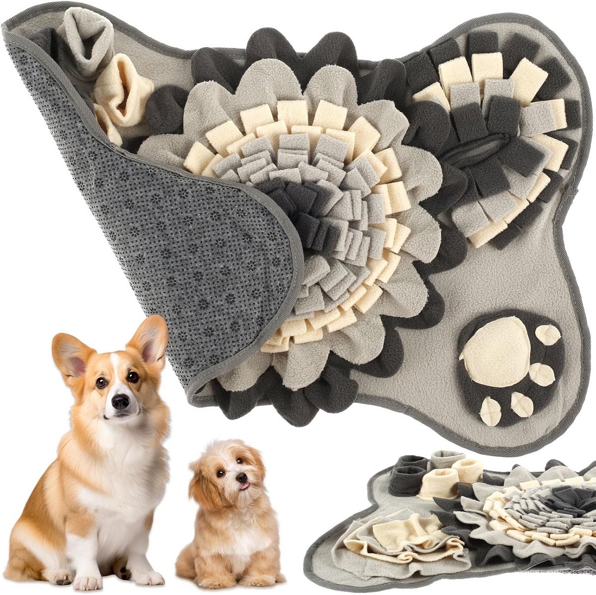 Snuffelmat voor honden en puppy's - Intelligent voerpuzzel Speeltje met Geluiden - Verrijking & Training - 64x43 cm, Machine Wasbaar