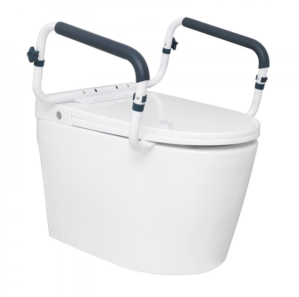 Toilet Opstahulp met Armleuningen - Vrijstaande Toiletbeugel - Verstelbare Breedte 41-51 cm - Draagvermogen 136 kg - Robuuste Constructie - Inclusief Toiletverhoger