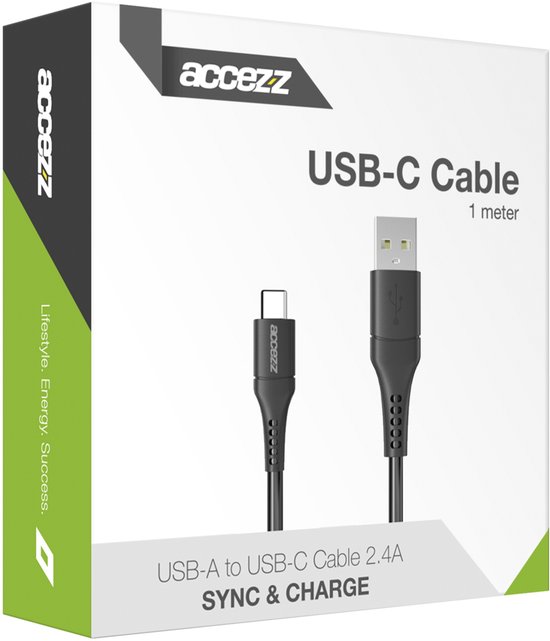 Accezz Kabel - USB C naar USB A Kabel - 1 meter - USB C Oplader Kabel - Zwart